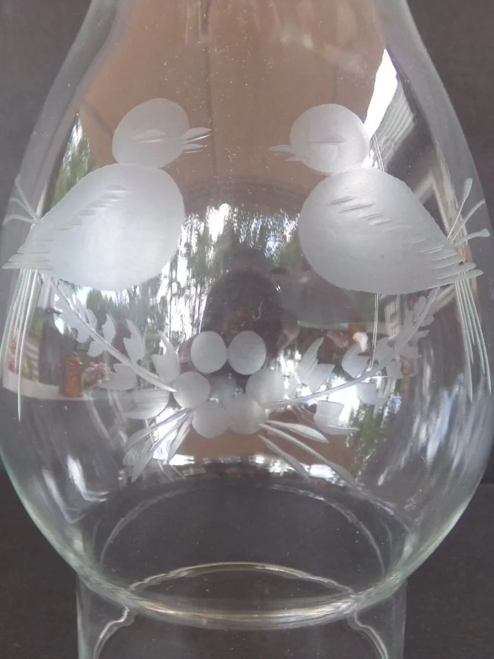 Hurricane Lamp Globe Oil Chimney Clear Etched Birds Replacement Glass Cover